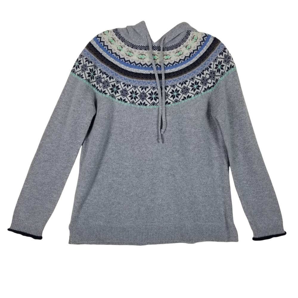 Tabitha Webb Hooded Sweater Women Medium Grey Fair Isle Wool Blend Pullover